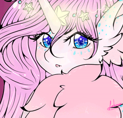Size: 500x480 | Tagged: safe, artist:niniibear, derpibooru import, oc, oc:morning aura, unofficial characters only, anthro, animated, blinking, blushing, bust, close-up, cute, face, furry, gif, pink, portrait, solo, stars