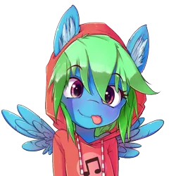 Size: 700x700 | Tagged: safe, artist:apony, derpibooru import, oc, oc:aura specs, unofficial characters only, anthro, pegasus, :p, blushing, breasts, clothes, delicious flat chest, female, hoodie, image, png, silly, silly face, silly pony, simple background, solo, spread wings, tomboy, tongue out, transparent background