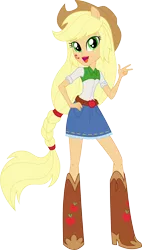 Size: 8451x14871 | Tagged: safe, artist:sugar-loop, derpibooru import, applejack, equestria girls, .ai available, .svg available, absurd resolution, alternative cutie mark placement, box art, clothes, cowboy hat, denim skirt, doll, eqg promo pose set, equestria girls plus, facial cutie mark, freckles, hat, open mouth, ponied up, simple background, skirt, solo, stetson, transparent background, vector