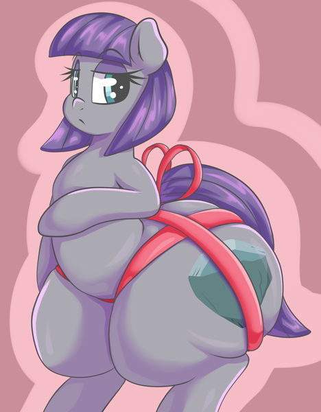Size: 1280x1640 | Tagged: questionable, artist:graphenescloset, derpibooru import, maud pie, pony, bipedal, bottom heavy, boulder buns, chubby, female, huge butt, impossibly large butt, large butt, plot, plump, ribbon, solo, solo female, the ass was fat