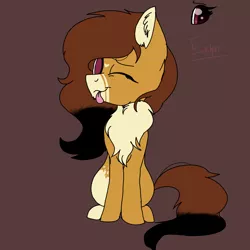 Size: 2000x2000 | Tagged: safe, artist:brokensilence, derpibooru import, oc, oc:evelyn, unofficial characters only, earth pony, pony, :p, :t, brown background, chest fluff, cute, ear fluff, fluffy, heart, looking at you, one eye closed, reference sheet, simple background, sitting, smiling, solo, tongue out, wink