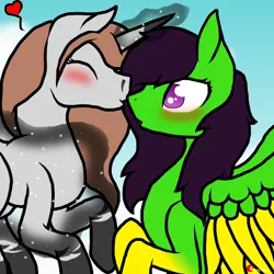 Size: 1024x1024 | Tagged: safe, artist:anxiouslilnerd, derpibooru import, oc, oc:camoflage cat, oc:nicole skylar, unofficial characters only, pegasus, pony, unicorn, digital art, female, lesbian, neon, oc x oc, shipping