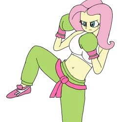 Size: 900x900 | Tagged: safe, artist:toyminator900, derpibooru import, fluttershy, equestria girls, badass, belly button, boxing gloves, breasts, busty fluttershy, female, flutterbadass, kickboxing, martial arts, midriff, simple background, solo, transparent background