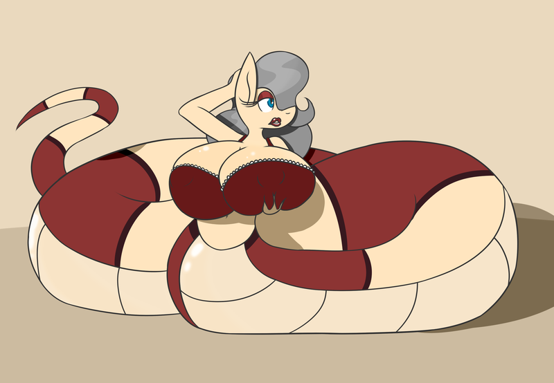Size: 3000x2078 | Tagged: anthro, artist:metalaura, big breasts, bra, breasts, cleavage, clothes, derpibooru import, female, huge breasts, impossibly large breasts, lamia, lips, lipstick, milf, milk snake, nipples, nudity, oc, oc:lactasia, original species, questionable, simple background, snake pony, solo, solo female, underwear, unofficial characters only