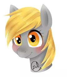 Size: 600x695 | Tagged: safe, artist:ponyprincessgirl100, derpibooru import, derpy hooves, pegasus, pony, blushing, bust, female, mare, portrait, simple background, solo, white background