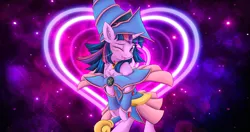 Size: 4096x2160 | Tagged: safe, artist:ardail, derpibooru import, edit, twilight sparkle, pony, semi-anthro, bipedal, blush sticker, blushing, chest fluff, clothes, colored pupils, cosplay, costume, crossover, cute, dark magician girl, ear fluff, heart, hoof hold, looking at you, marilyn monroe, off shoulder, one eye closed, open mouth, pentagram, playmat, shoulder fluff, solo, twiabetes, wallpaper, wand, wink, yu-gi-oh!