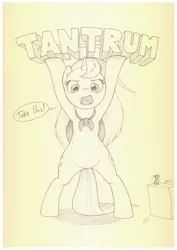 Size: 758x1073 | Tagged: safe, artist:sherwoodwhisper, derpibooru import, oc, oc:eri, unofficial characters only, mouse, pony, unicorn, bipedal, female, literal, monochrome, pun, reaction image, sketch, solo, take this, tantrum, throwing, traditional art, visual pun
