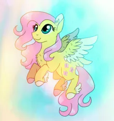 Size: 1229x1297 | Tagged: safe, artist:sweetheart-arts, derpibooru import, fluttershy, pegasus, pony, chest fluff, colored wings, flying, looking up, sky, smiling, solo, spread wings, tail feathers, winged hooves, wings