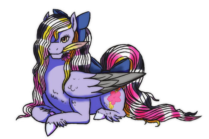 Size: 698x466 | Tagged: safe, artist:eternity9, derpibooru import, oc, oc:gladiola dawn, unofficial characters only, pegasus, pony, feather, female, flower, flower in mouth, mare, mouth hold, prone, simple background, solo, transparent background, unshorn fetlocks