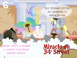Size: 1024x768 | Tagged: safe, artist:bronybyexception, derpibooru import, derpy hooves, princess celestia, pegasus, pony, advent calendar, christmas, female, gavel, judge, letter, mailpony, mare, miracle on 34th street, parking ticket