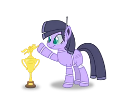 Size: 1024x868 | Tagged: safe, artist:firefall-mlp, derpibooru import, oc, unofficial characters only, pony, robot, robot pony, antenna, hoofbump, simple background, solo, transparent background, trophy