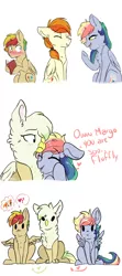 Size: 1024x2311 | Tagged: safe, artist:shiny-cooler, derpibooru import, oc, oc:flame feather, oc:margaloo, oc:spring cloud, oc:summer rain, unofficial characters only, classical hippogriff, hippogriff, hybrid, pegasus, pony, cuddling, interspecies offspring, offspring, parent:gilda, parent:quibble pants, parent:rainbow dash, parent:soarin', parent:spitfire, parent:zephyr breeze, parents:quibbledash, parents:soarinfire, parents:zephyrgilda, snuggling