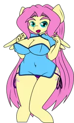 Size: 1151x1920 | Tagged: suggestive, artist:comet0ne, artist:xaxu-slyph, derpibooru import, fluttershy, anthro, alternate hairstyle, belly button, big breasts, breasts, busty fluttershy, cheongsam, cleavage, clothes, colored, female, heart eyes, looking at you, minidress, open mouth, panties, short dress, side knot underwear, simple background, solo, solo female, transparent background, underwear, vacuum sealed clothing, wingding eyes