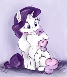 Size: 992x1136 | Tagged: safe, artist:buttersprinkle, derpibooru import, rarity, sweetie belle, pony, unicorn, behaving like a cat, buttersprinkle is trying to murder us, chest fluff, cuddling, cute, diasweetes, eyes closed, female, filly, floppy ears, hnnng, kitty belle, mare, neck nuzzle, nuzzling, raised hoof, raribetes, raricat, sisters, sitting, smiling, snuggling, weapons-grade cute