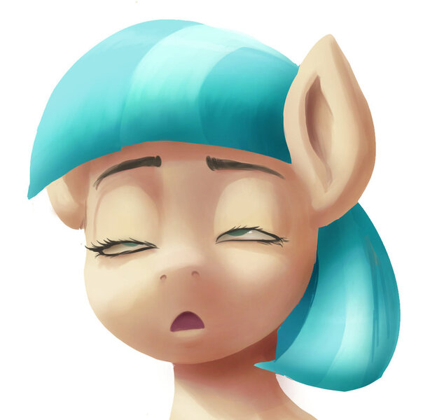 Size: 800x795 | Tagged: safe, artist:raikoh, derpibooru import, coco pommel, cocobetes, cute, eyebrows, funny face, missing accessory, open mouth, simple background, solo