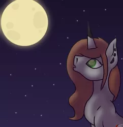 Size: 1024x1058 | Tagged: safe, artist:anxiouslilnerd, derpibooru import, oc, oc:nicole skylar, unofficial characters only, pony, unicorn, art trade, digital art, green eyes, moon, night, solo, stars