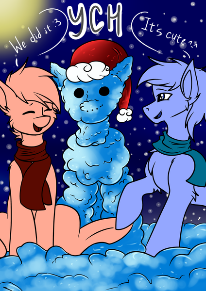 Size: 2120x3000 | Tagged: artist:fkk, auction, christmas, commission, derpibooru import, happy new year, moon, night, safe, snow, stars, your character here