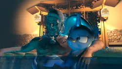 Size: 2560x1440 | Tagged: suggestive, artist:ponysutra, derpibooru import, trixie, human, pony, 3d, baka, bath, crossover, crossover shipping, geralt of rivia, human male, human male on mare, human on pony action, interspecies, male, shipping, source filmmaker, straight, the witcher, tsundere