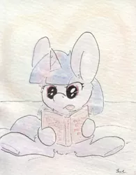 Size: 696x893 | Tagged: safe, artist:slightlyshade, derpibooru import, twilight sparkle, pony, unicorn, book, female, filly, hoof hold, reading, sitting, solo, tongue out, traditional art, underhoof, watercolor painting