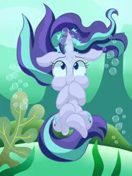 Size: 4069x5446 | Tagged: safe, artist:lovehtf421, derpibooru import, starlight glimmer, pony, unicorn, absurd resolution, adorable distress, asphyxiation, bubble, cute, drowning, female, floppy ears, glimmerbetes, holding breath, magic, mare, puffy cheeks, solo, underhoof, underwater