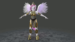 Size: 1280x720 | Tagged: 3d, animated, anthro, armor, artist:creatorofpony, artist:juicedane, artist:stellarator, blender, cycles, derpibooru import, gif, pink hair, pink mane, pink-mane celestia, princess celestia, safe, solo, turntable, unguligrade anthro, wings, younger