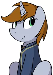 Size: 1280x1804 | Tagged: safe, artist:furrgroup, derpibooru import, oc, oc:littlepip, unofficial characters only, pony, unicorn, fallout equestria, fanfic, clothes, fanfic art, female, horn, mare, simple background, smiling, solo, vault suit, white background