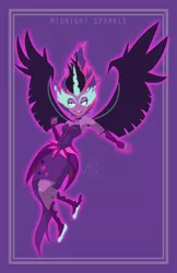 Size: 1320x2040 | Tagged: safe, artist:j-nanasca, derpibooru import, sci-twi, twilight sparkle, equestria girls, armpits, clothes, dress, fingerless gloves, gloves, midnight sparkle, open mouth, print, signature, solo