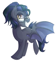 Size: 1804x1968 | Tagged: safe, artist:drawntildawn, derpibooru import, oc, oc:echo, unofficial characters only, bat pony, pony, glasses, simple background, solo, transparent background