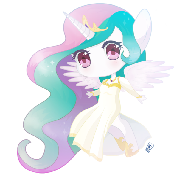 Size: 800x822 | Tagged: anthro, artist:4bitten, chibi, clothes, cute, cutelestia, derpibooru import, dress, princess celestia, safe, simple background, solo, transparent background, unguligrade anthro