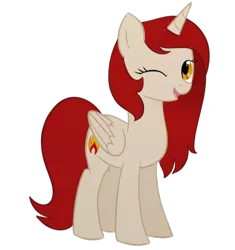 Size: 800x850 | Tagged: safe, artist:amber flicker, derpibooru import, oc, oc:amber flicker, unofficial characters only, alicorn, pony, 2017 community collab, derpibooru community collaboration, alicorn oc, female, looking at you, mare, one eye closed, open mouth, show accurate, simple background, smiling, solo, transparent background, wink
