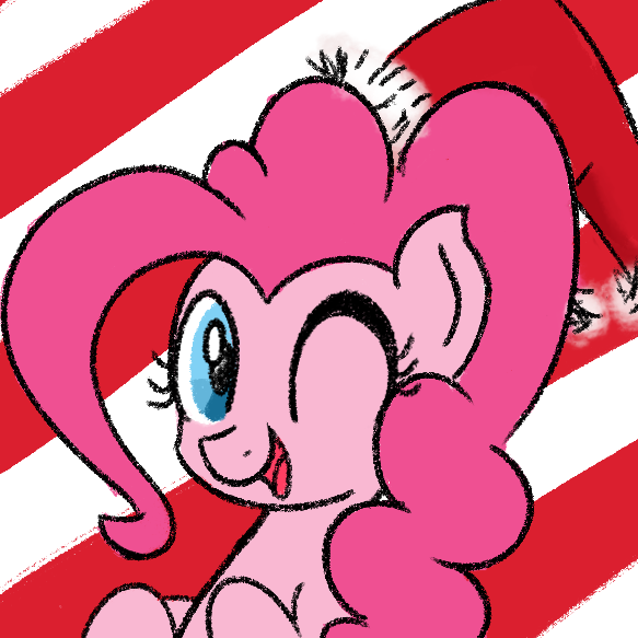 Size: 583x583 | Tagged: safe, artist:mang, derpibooru import, pinkie pie, christmas, hat, one eye closed, santa hat, smiling, solo, wink