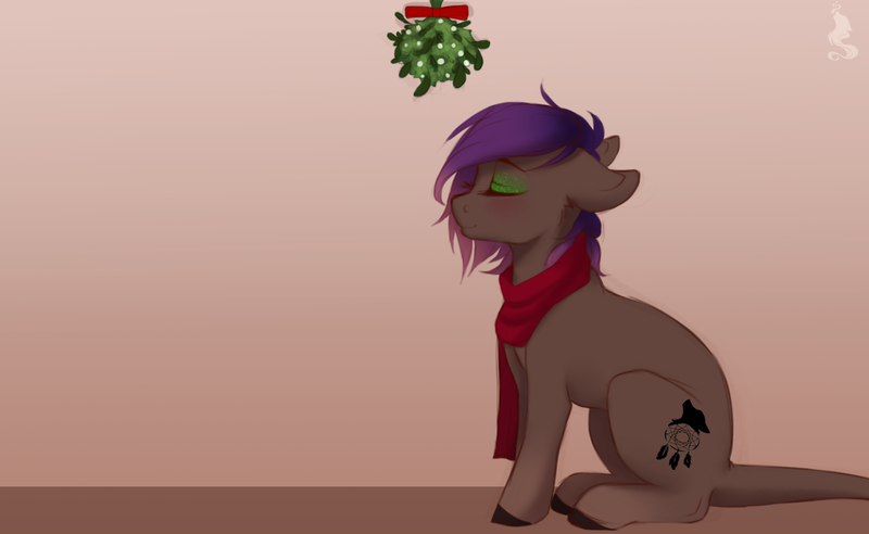 Size: 1300x800 | Tagged: artist:silentwulv, derpibooru import, eyes closed, imminent kissing, mistletoe, oc, safe, solo, unofficial characters only