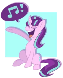 Size: 1024x1258 | Tagged: artist:maskarie, derpibooru import, eyes closed, open mouth, safe, simple background, singing, sitting, solo, starlight glimmer, transparent background