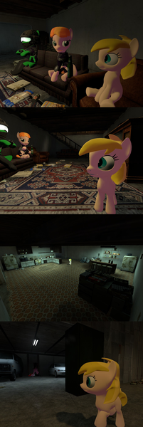 Size: 1400x4184 | Tagged: suggestive, artist:soad24k, derpibooru import, oc, oc:chipper leaf, oc:copper, oc:green, unofficial characters only, pony, 3d, controller, cyoa, cyoa:filly adventure, female, filly, gmod, mare