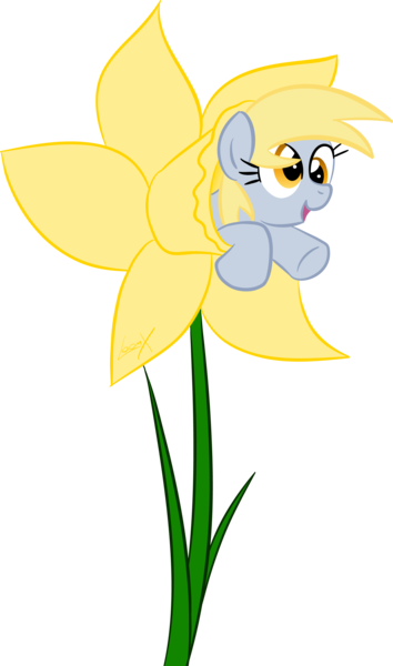 Size: 1889x3200 | Tagged: safe, artist:loomx, derpibooru import, derpy hooves, pegasus, pony, cute, daffodil, derpabetes, female, flower, mare, simple background, solo, transparent background