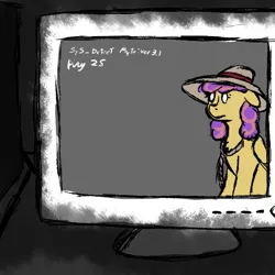 Size: 600x600 | Tagged: safe, artist:thebathwaterhero, derpibooru import, oc, oc:brandy byte, unofficial characters only, pegasus, pony, cyoa:semantic error, artificial intelligence, computer, cyberpunk, cyoa, female, hat, mare, rope, solo, story included