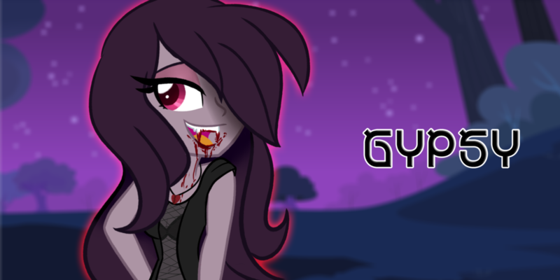 Size: 1024x512 | Tagged: grimdark, artist:wubcakeva, artist:zanderals, derpibooru import, oc, oc:gypsy, unofficial characters only, vampire, equestria girls, blood, clothes, equestria girls-ified, fangs, female, open mouth, solo