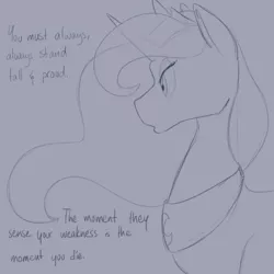 Size: 700x700 | Tagged: safe, artist:goat train, deleted from derpibooru, derpibooru import, princess luna, alicorn, pony, black and white, bust, dialogue, female, grayscale, horn, jewelry, mare, monochrome, motivational, portrait, profile, regalia, simple background, sketch, solo, tiara