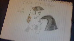 Size: 640x360 | Tagged: safe, artist:equestriangamer, derpibooru import, twilight sparkle, pony, unicorn, black and white, grayscale, lined paper, monochrome, name, notebook, signature, solo, traditional art