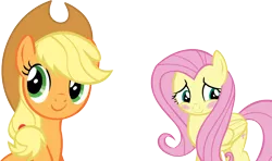 Size: 14481x8596 | Tagged: absurd resolution, applejack, artist:cyanlightning, blushing, derpibooru import, fluttershy, safe, scare master, simple background, transparent background, vector