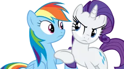 Size: 15008x8384 | Tagged: absurd resolution, artist:cyanlightning, derpibooru import, rainbow dash, rarity, rarity is not amused, safe, scare master, simple background, transparent background, unamused, vector