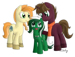 Size: 2500x1900 | Tagged: safe, artist:cloudy95, derpibooru import, oc, oc:acti, oc:aphelion, oc:haven, unofficial characters only, earth pony, pony, unicorn, clothes, father and daughter, female, male, mare, mother and daughter, scarf, simple background, stallion, transparent background