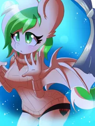 Size: 1200x1600 | Tagged: safe, artist:blazemizu, derpibooru import, oc, oc:emerald night, unofficial characters only, anthro, bat pony, anthro oc, clothes, solo, sweater