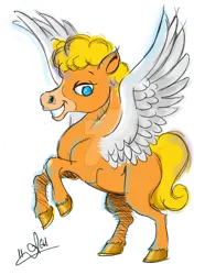 Size: 900x1211 | Tagged: safe, artist:acla13, derpibooru import, oc, oc:blue eyes, unofficial characters only, pegasus, pony, blue eyes, lidded eyes, looking down, rearing, signature, simple background, smiling, solo, spread wings, transparent background, watermark