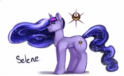 Size: 1354x833 | Tagged: artist:waningdaylight, derpibooru import, magical lesbian spawn, oc, oc:selene, offspring, parent:princess luna, parents:twiluna, parent:twilight sparkle, reference sheet, safe, solo, unofficial characters only