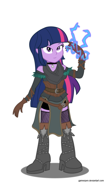 Size: 652x1140 | Tagged: safe, artist:gamerpen, derpibooru import, twilight sparkle, equestria girls, crossover, lightning, magic, simple background, solo, the witcher, the witcher 3, transparent background, yennefer of vengerberg