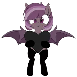 Size: 8301x8263 | Tagged: suggestive, artist:wafflecakes, derpibooru import, oc, oc:iris, unofficial characters only, bat pony, pony, absurd resolution, bipedal, clothes, cute little fangs, fangs, female, heart, holding, looking at you, panties, simple background, smiling, socks, solo, solo female, spread wings, stockings, transparent background, underwear