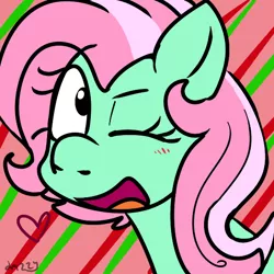 Size: 540x540 | Tagged: artist:apple-jazzy, cute, derpibooru import, g3, g3betes, mintabetes, minty, one eye closed, open mouth, safe, smiling, solo, wink