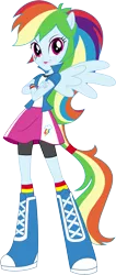 Size: 6361x14937 | Tagged: safe, artist:sugar-loop, derpibooru import, rainbow dash, equestria girls, .ai available, .svg available, absurd resolution, alternative cutie mark placement, box art, clothes, compression shorts, crossed arms, doll, eqg promo pose set, equestria girls plus, ponied up, simple background, skirt, solo, transparent background, vector, wristband