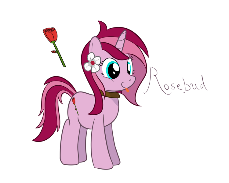 Size: 1000x800 | Tagged: safe, artist:mightyshockwave, derpibooru import, oc, oc:rosebud, unofficial characters only, choker, collar, flower, solo, tongue out